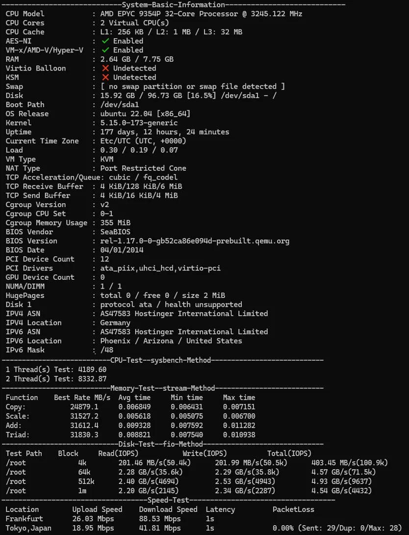 hostinger Spec snapshot
